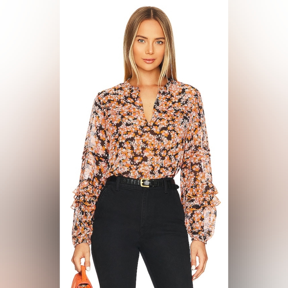 REVOLVE Sanctuary Pintuck Blouse with Floral Design, Harvest, Womens Size Medium